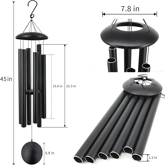 ASTARIN 45 in Memorial Wind Chimes Large with 6 Heavy Tubes, Large Deep Tone Wind Chimes Outdoor for Garden Hanging Décor,Sympathy Gifts. Black