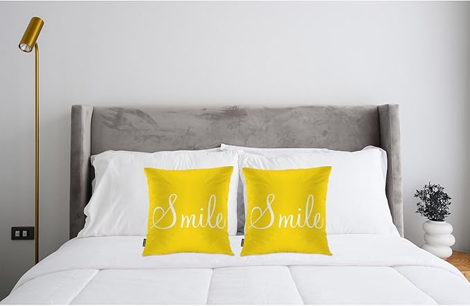 Swono Smile Decorative Throw Pillow Covers Pack of 2, Funny Word Pillow Cushion Cases 18"X18", Square Pillowcases Decoration for Sofa Couch Bedroom Living Room Car, Sunshine Yellow