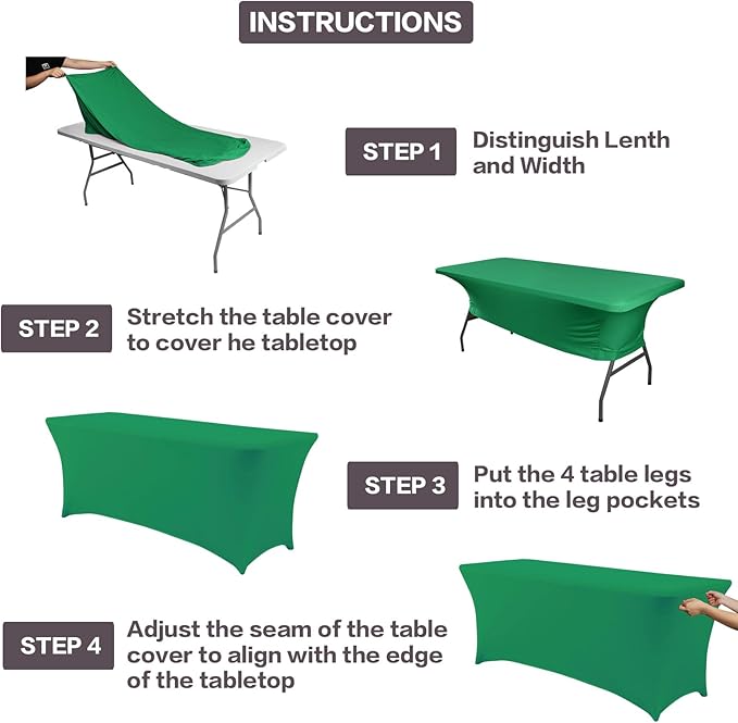 IVAPUPU 4FT Table Cloth for Rectangular Fitted Events Stretch Emerald Green Table Covers Washable Cover Spandex Tablecloth Protector for Party, Wedding, Cocktail, Banquet, Festival