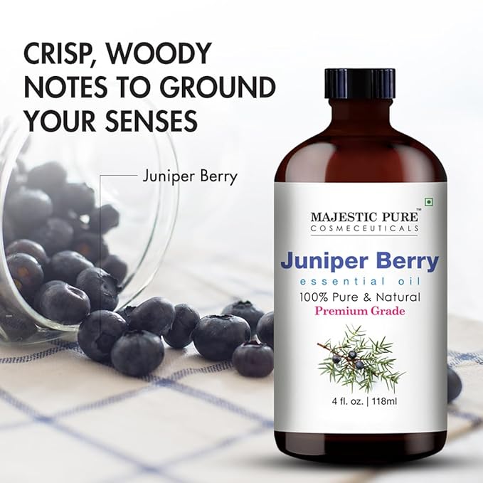 Majestic Pure Juniper Essential Oil with Glass Dropper - Huge 4 Fl Oz - 100% Pure and Natural Juniper Oil - Premium Grade Essential Oils for Diffuser, Aromatherapy, Soap and Candle Making