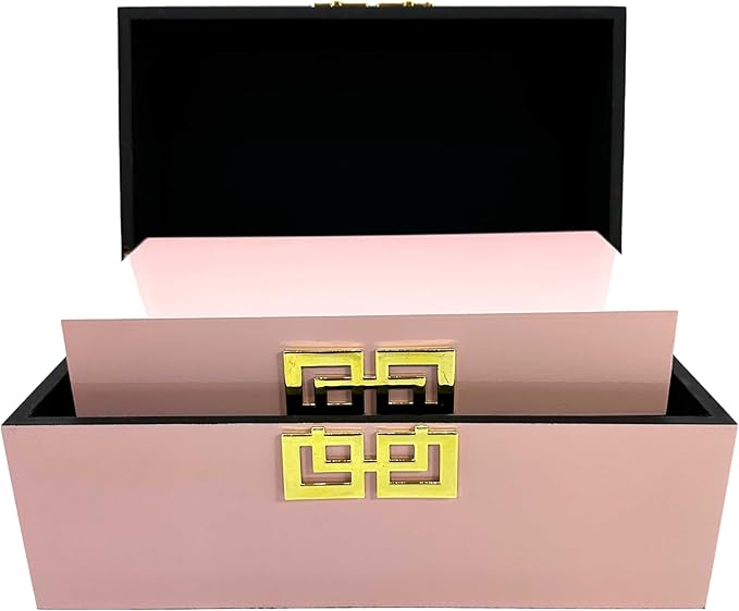 Galt International Storage Box Set Decorative Storage Box w/Hinged Lid Classic Design Wood Decor Boxes with Geometric Clasp Storage for Bedroom & Home - Set of 2 (Pink & Gold)