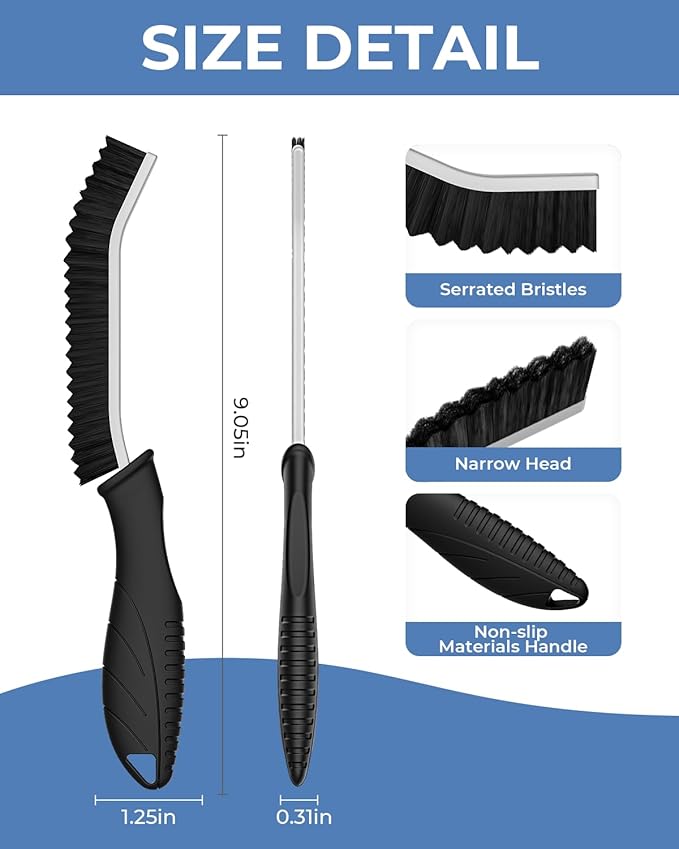Crevice Cleaning Brushes, Cleaner Scrub Brush Tool for Hard to Reach Tight Space, Home Essentials, Serrated Scrub Brushes, Cleaning Supplies for Shower, Bathroom, Kitchen, Toilet (3, Black)