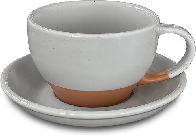 Mora Ceramic Latte Art Mug With Saucer - 10.5 oz, Round Bottom For Perfect Pours - Cafe Cups for Cappuccino, Espresso, Coffee, Tea etc - Porcelain Set for Baristas, Great Gift - Earl Grey
