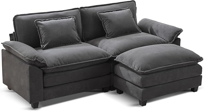 URRED Modular Sectional Sofa Comfy Cloud Couch, Modern Velvet Sofa Sleeper Deep Seat Couches with Ottoman/Pillows for Living Room (Dark Gray, 82.6''- L Shape)