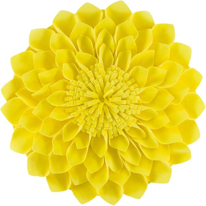 JWH Handmade 3D Flower Pillow Cover Aesthetic Decorative Round Throw Pillow Floral Accent Cushion Case Velvet Pillowcase Cute for Farmhouse Bed Couch Bedroom Decor Sham 14 Inch Bright Yellow