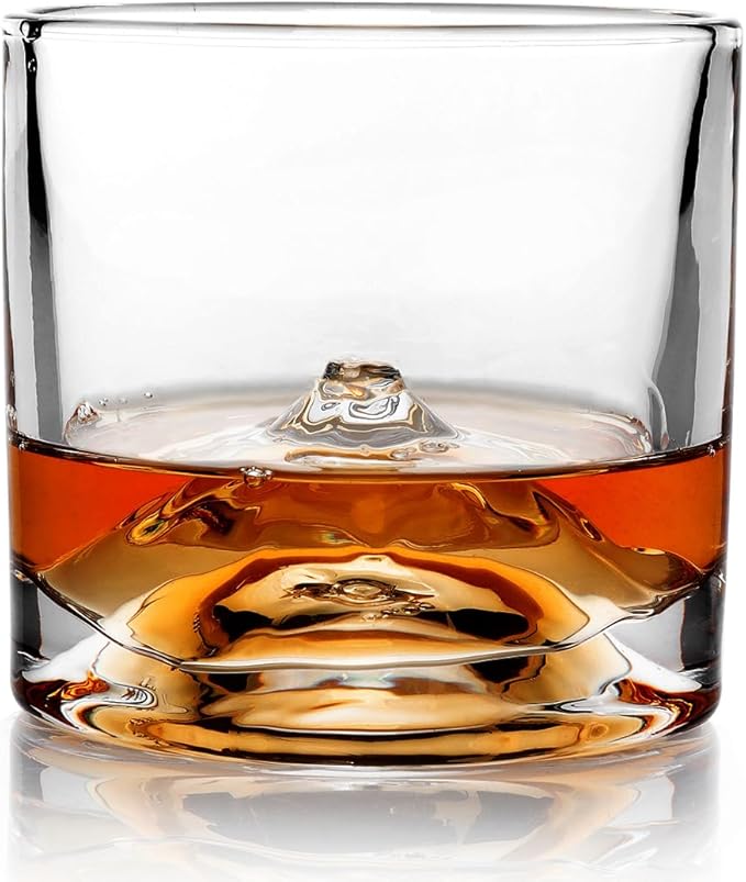Mount Fuji Heavy Crystal Whiskey Glasses Gift Set of 2, Thick Freezable Bourbon Glass 1lb Each, Premium Whiskey Gifts for Men, Frozen Crystal Chills Cocktails, 10 oz