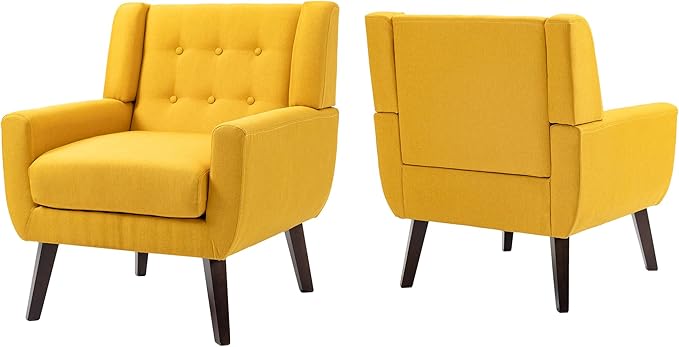 UIXE Accent Chairs Set of 2, Modern Armchair Upholstered Arm Chair in Fabric for Living Room, Comfy Single Sofa Seats Button Tufted Reading Seating, Yellow