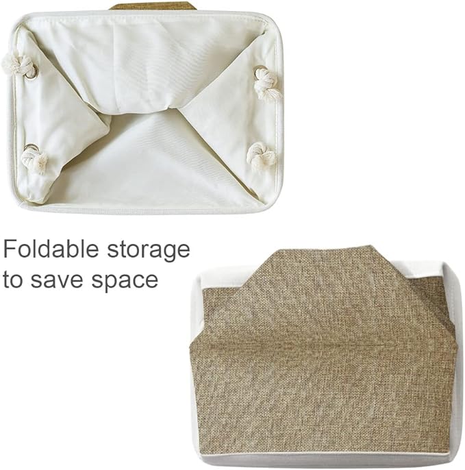 TheWarmHome Storage Basket for Shelves - 1 Pack 14x10x6.7 inch Collapsible Storage Bins Storage Boxes for Organizing for Laundry Closet Gift Cloth Nursery (Whiet & Khaki)
