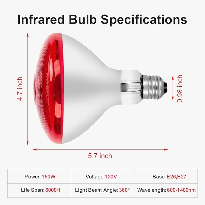 Infrared Bulb Heat Lamp, 150W Red Light Therapy Bulbs, Infrared Light Bulb for Body Suitable E26/E27 Socket