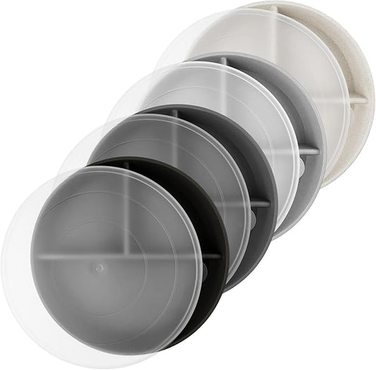 greenandlife 9 Inch 4PCS Divided Plates with Lids, Portion Control Plates for Kids Adults, Dishwasher Microwave Safe Compartment Plate, Unbreakable Lightweight Reusable Wheat Straw Plate, Grey Black