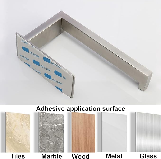 Toilet Paper Holder, Self Adhesive Tissue Holder Stainless Steel Rustproof Paper Roll Holder, No Drilling Easy to Install, Toilet Paper Rack Suitable for Office, Bathroom (Brushed Nickel)