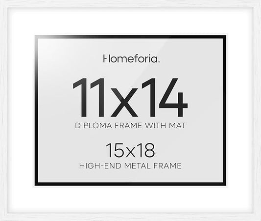 Homeforia 15x18 Diploma White Wood Frame, High End Oak 15 x 18 Certificate Frames with Mat 11 x 14, 15by15 Document Frame Matted to 11by14, Graduation Wooden Frames, Tempered Glass, Wall Kit, Set of 1