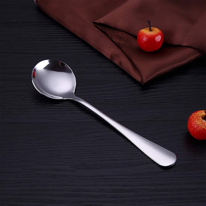 VANRA 4-Piece Children Spoons Round Stainless Steel Kids Dinner Spoons Child Silver Cutlery Set 5.8-inch (4 round spoons)