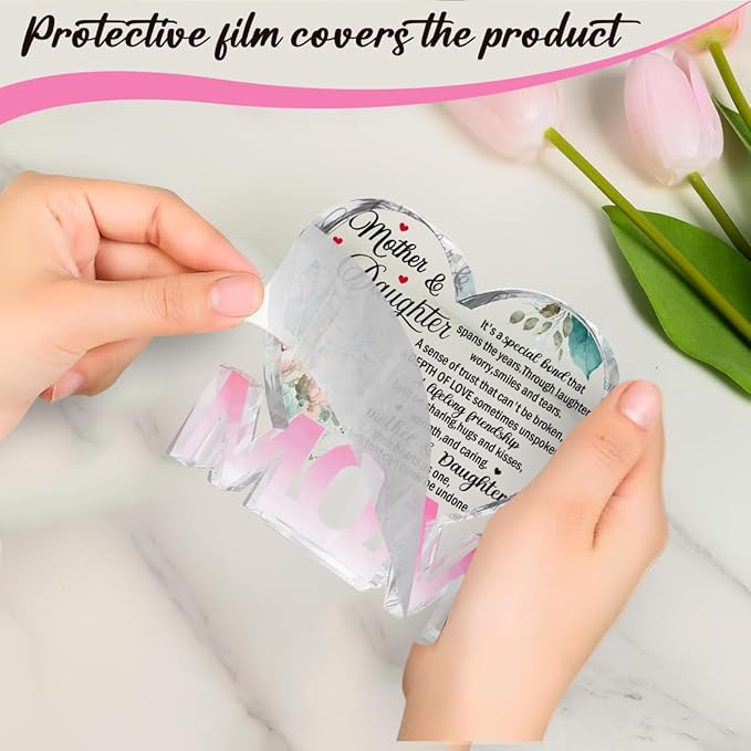 Mothers Day Gifts Best Mom Gifts -Gifts for Mom from Daughter Son - Best Mom Ever Gifts Unique Mother Birthday Acrylic Heart-Shaped Plaque Desk Decorations Present for Mom Christmas Anniversary