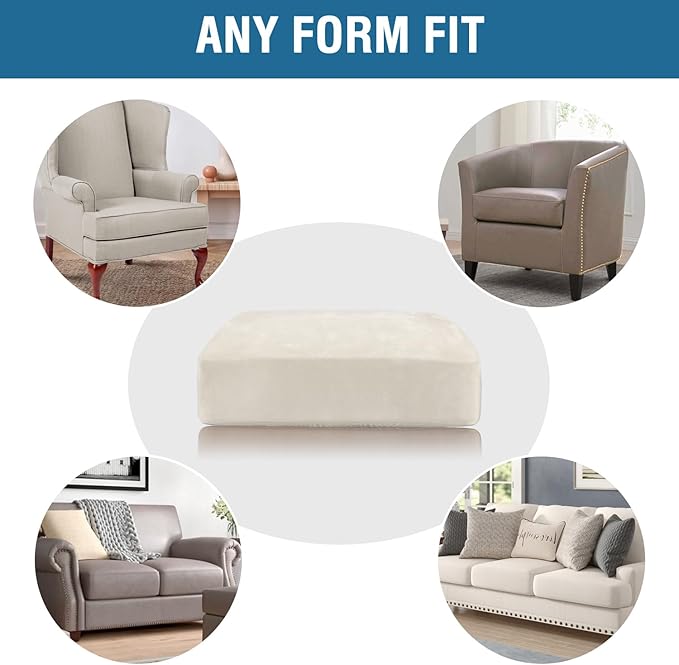 H.VERSAILTEX Velvet Stretch Couch Cushion Cover Plush Cushion Slipcover for Chair Loveseat Sofa Cushion Furniture Protector Seat Cushion Sofa Cover (2 Piece Medium Sofa Cushion Covers, Porcelain)