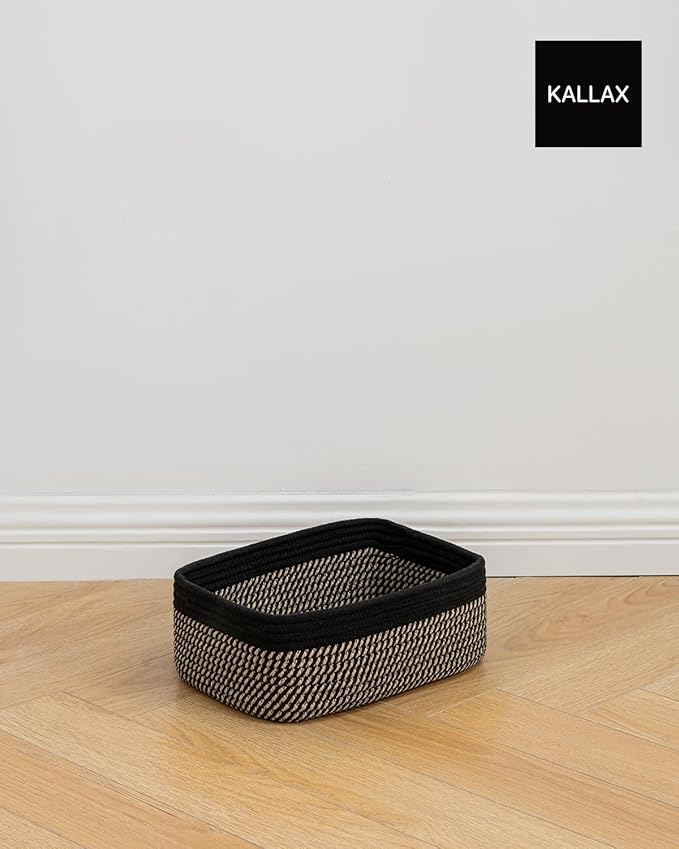 KALLAX Small Woven Basket, 12 x 8 x 4.5 Inches, Storage Basket for Organizing, Cute Small Rope Shelf Closet Cube Storage Bins Baskets for Shelves, Dog Toy Gift Baskets Empty, 3 Pack Black & Brown