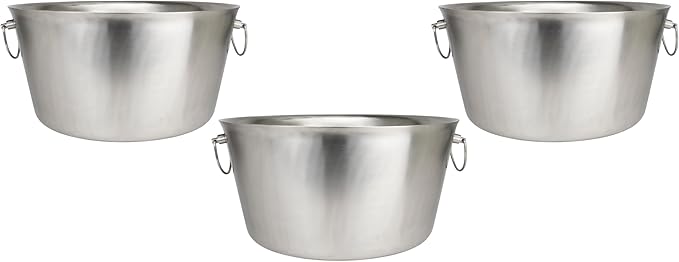 Stainless Steel Insulated Beverage Tub - Real Deal Steel, Large 6 Gallon Round Double Walled Party Tub, Drink Bucket for Parties, Ice Cooler for Wine Beer - Pack of 3