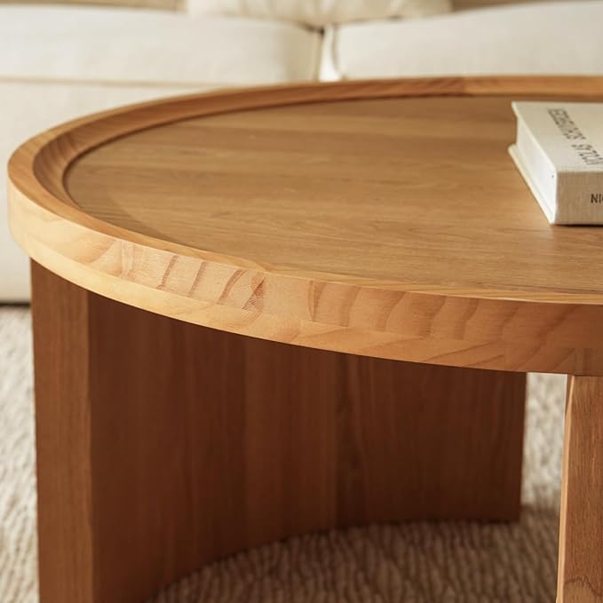 Round Nesting Coffee Table Set of 2,31.5" Large & 18" Small Low Tables with Wood Look Top,Space-Saving Side Tables for Living Room,Bedroom,Office,Minimalist Center Table Set (Brown, L+S)