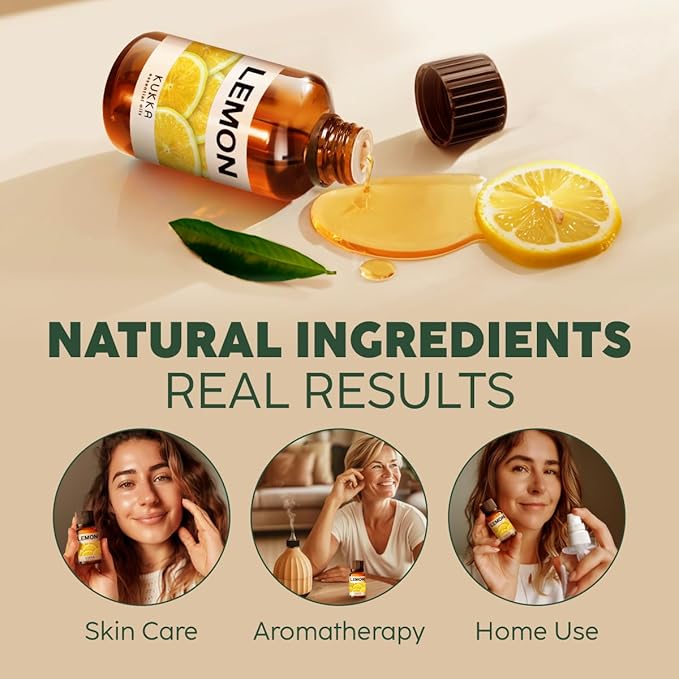Kukka Lemon Essential Oil for Skin, Diffuser & DIY - 0.34 Fl Oz - 100% Pure Natural, Fresh Lemon Scent, for Cleaning，Aromatherapy,Candles,Soap Making Scent DIY