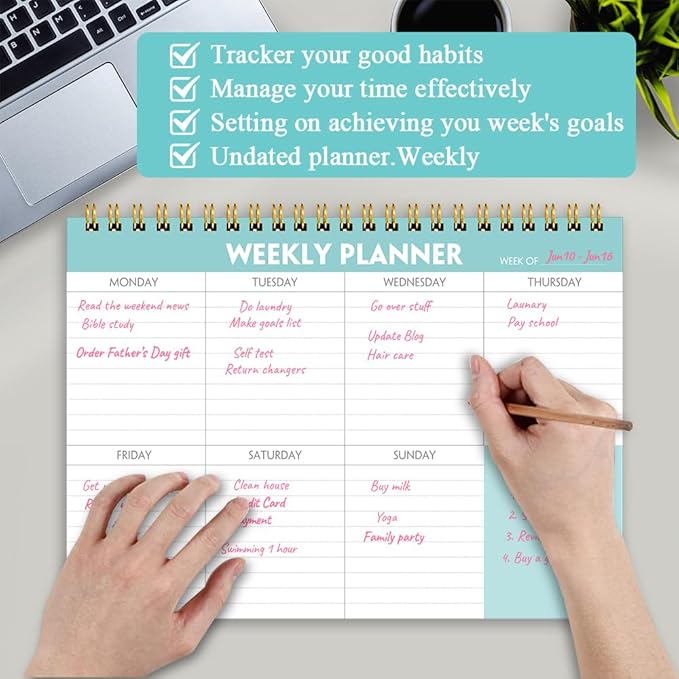 Weekly Planner Notepad - 7" x 10" Weekly Pad Organizers Habit Tracker Journal for Man & Women, 52 Sheets, 100gsm Paper, Undated Weekly To Do List Notepad with Your Life, Teal