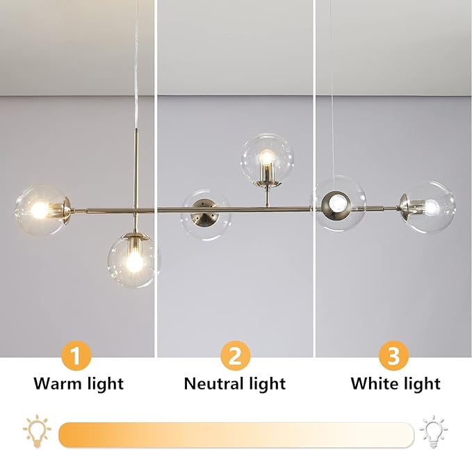 KCO Lighting 6 Light Bubble Glass Pendant Light Mid Century Modern Globe Sputnik Chandelier Linear Chandelier Lighting Brushed Nickel Hanging Light Fixture for Kitchen Island Dining Room