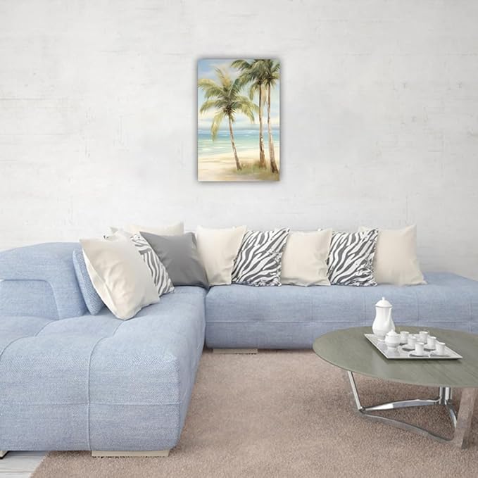 LURENCZH Tropical Beach Canvas Wall Art Seaside Palm Tree Picture Wall Decor Ocean Scenery Painting Prints for Bathroom Decor Framed(Beach-3,24.00" x 36.00")