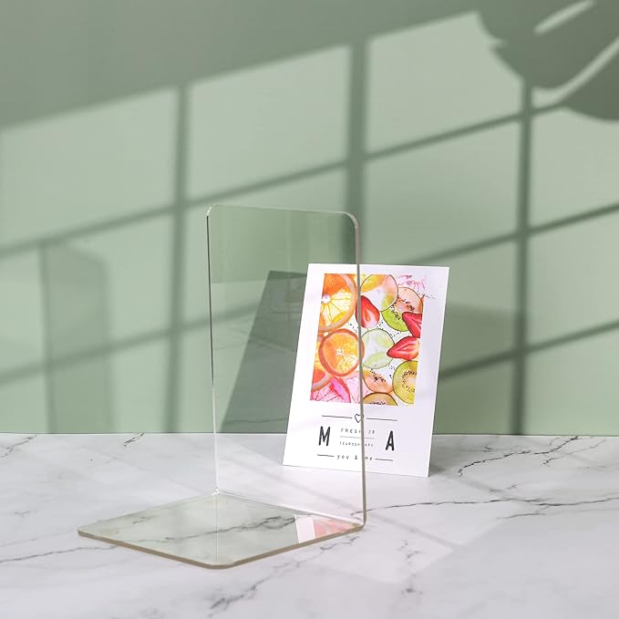 Lulonpon 4 Pieces Book Ends, Bookends, Books End for Shelves, Books End for Heavy Books, Clear Bookends, Acrylic Book Ends for School, Library,Desktop Organizer and Book Shelves