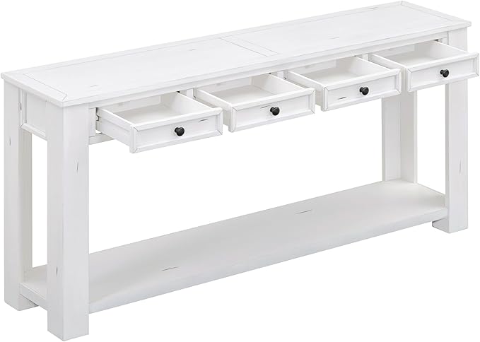 White Console Table,Solid Wood Sofa Table with 4 Drawers Hallway Table for Storage Entry Foyer Behind Couch Table,Fully Assembled (63" White)