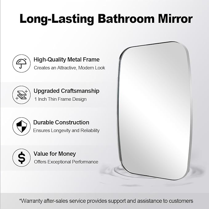 ANDY STAR Chrome Oblong Mirror, 36x40 Inch Polished Chrome Oval Mirror for Bathroom with Stainless Steel Metal Frame, Wall Mouned for Bathroom, Living Room, Entryway