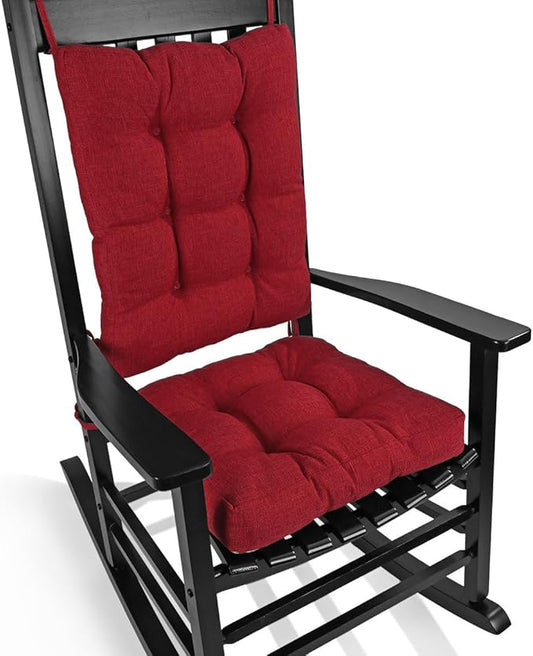 BUYUE Chair Cushion Set for Rocking Chair, Back Pillow & Seat Cushion with Ties, Original Woven Fabric Non-Slip Chair Pads for Elderly Sitting, Red