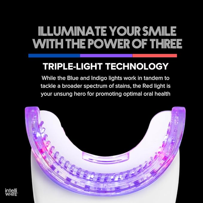 TriPulse Teeth Whitening LED Light Kit - 20 LED Lights - Hydrogen Peroxide + Carbamide Peroxide - 7 Shades Whiter in 7 Days - Safe On All Dental Work - BPA Free Mouthpiece