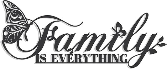 Family Signs Metal Wall Decor, Oppro Family Is Everything Word Sign with Butterfly for Home Decor, Black Art Plaque Letters for Living Room, Dining Room Bedroom Housewarming Mother's Day Father's Day Gift , 17”x6.3”
