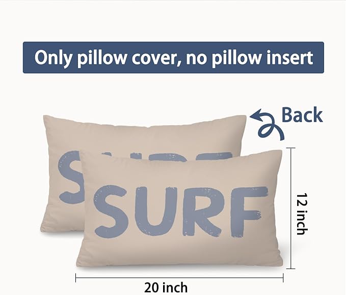 Coastal Beach Surf Room Decor 12x20 Pillow Cover, Nautical Coastal Beach Retro Surf Decorative Lumbar Pillow Covers for Girls Boys Bedroom College Dorm Sofa Couch
