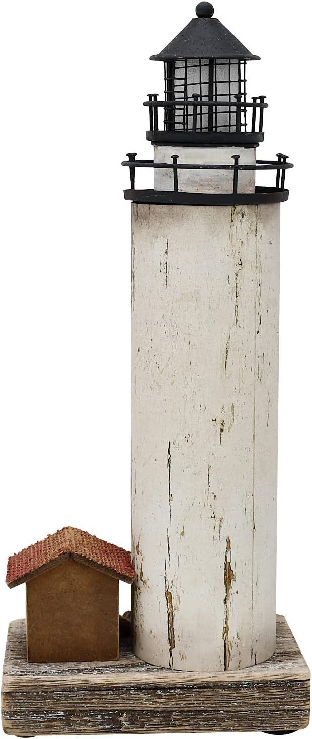 Linfevisi Wood Lighthouse Decor Rustic LED Light House Decor Wooden Decorative Nautical Lighthouse Statue Coastal Beach Themed Lighthouse Handcrafted Tabletop Decoration Home Bathroom (12")