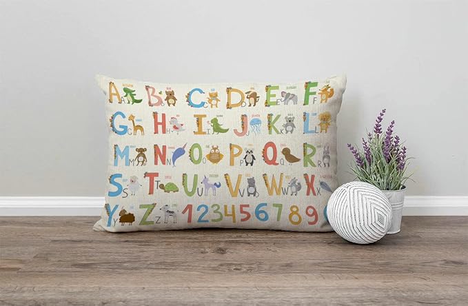Farmhouse Decorative Outdoor Throw Pillow Covers for Couch Sofa Bed Alphabet with Cartoon Animals Pillow Cover Modern Decor Pillow Case 12 x 20 Inch