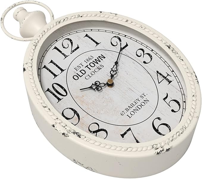 Menterry Small Retro Oval Wall Clock, Antique Old Design, White Vintage Style, Battery Operated Silent Decor Wall Clocks for Kitchen,Bedroom,Farmhouse,Bathroom (11.2" H x 6.7" W)