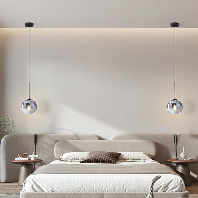 KCO Lighting Mercury Glass Pendant Light Fixtures Mid Century Modern Silver Kitchen Island Pendant Lights Ceiling Hanging Black Large Globe Pendant Light for Living Room Dining Room