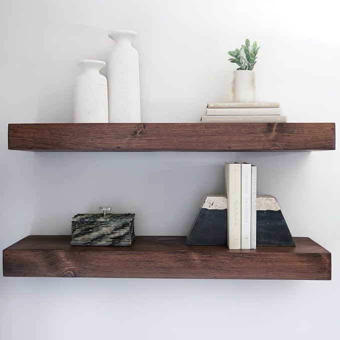 Modern Floating Shelves 3 Inches Thick for Wall, Wide Shelves for Kitchen, Living Room, Bedroom, and Bathroom, Natural Pine Wood, Rustic Wooden Shelf, (Set of 2) (Provincial, 60Lx3Hx6D)