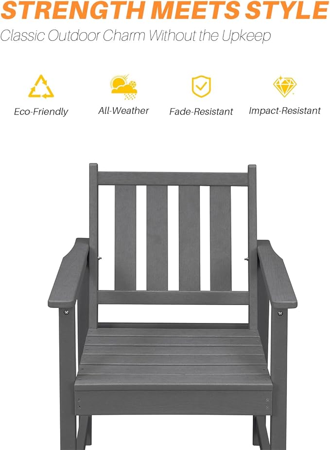 HDPE Outdoor Dining Set of 6, Patio Dining Table Set with 4 Chairs and 1 Bench, 6 Pieces HDPE Dining Set with Umbrella Hole, Outdoor Furniture Sets for Deck, Poolside, Garden, Smoke Gray