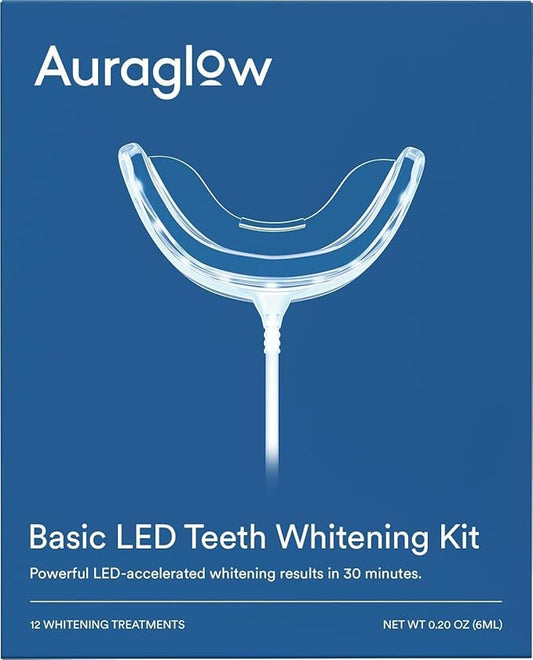 Auraglow Teeth Whitening Kit, Wired LED Accelerator Light, 35% Carbamide Peroxide Teeth Whitening Gel, 12 Whitening Treatments, Whitens up to 10 Shades in 7 Days