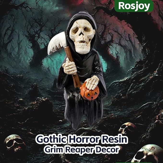 Halloween Fun Miniature Grim Reaper Figurine,Gothic Horror Resin Grim Reaper Decor,for Bookshelf Decor,Desk Trinkets,Collectible,Party Gifts