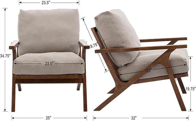 chairus Mid Century Accent Armchair Modern Upholstered Lounge Chair Compfy Leisure Arm Chair for Living Room Fireplace/Bedroom/Reception/Dorms, Denim Fabric Beige