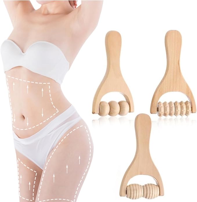 3Pcs Wooden Hand Massage Roller, Manual Wood Therapy Massage Tools Massager Roller for Relaxes Thigh, Leg, Hands Full Body Muscle Men Women Gift