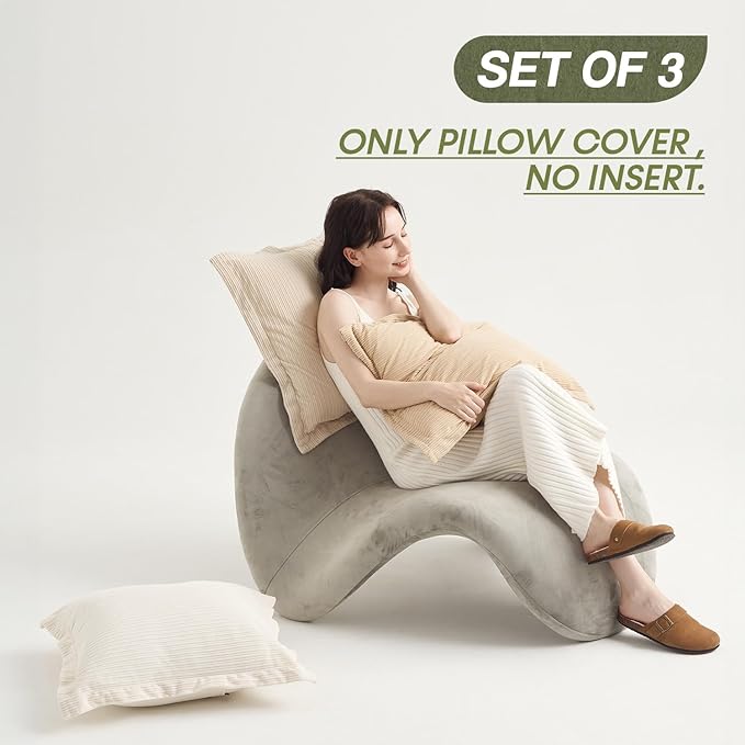 Set of 3 Decorative Corduroy Chic Vintage Throw Pillow Covers 22x22inch, Soft Sofa Couch Cushion Covers Home Decorations Indoor for Bedrooms Lounges Living Rooms(Camel, Beige & White)