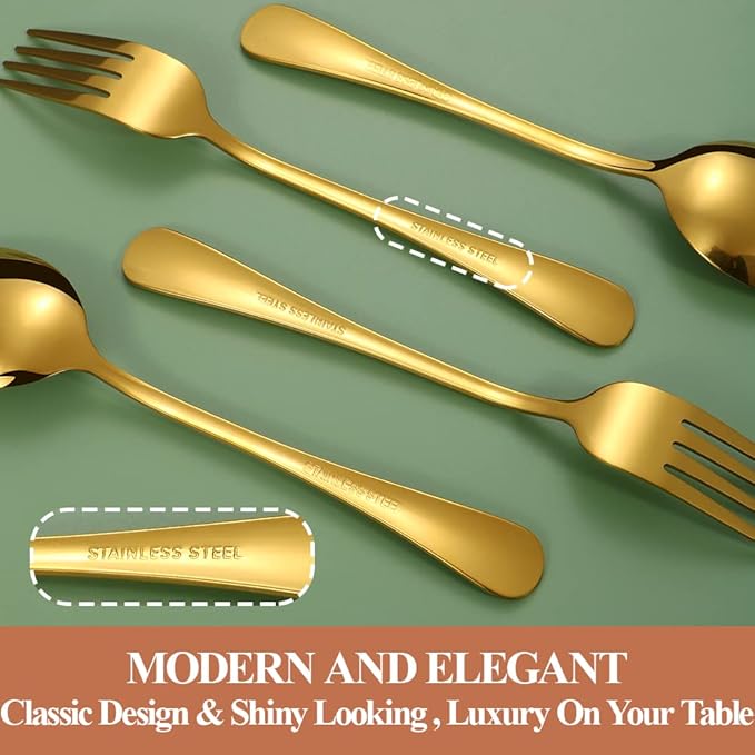 Lazycorner 20 Pcs Gold Silverware Set for 4, Food Grade Stainless Steel Flatware Set Include Fork/Knife/Spoon, Mirror Polished Eating Utensils Sets, Reusable Silverwear Cutlery Set, Dishwasher Safe