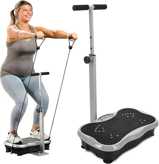 Lifepro TrimLite Vibration Plate Exercise Machine with Handlebars – Whole Body Vibration Platform for Lymphatic Drainage & Weight Loss – 99 Speed Levels, Bluetooth Speaker, Resistance Bands & Remote