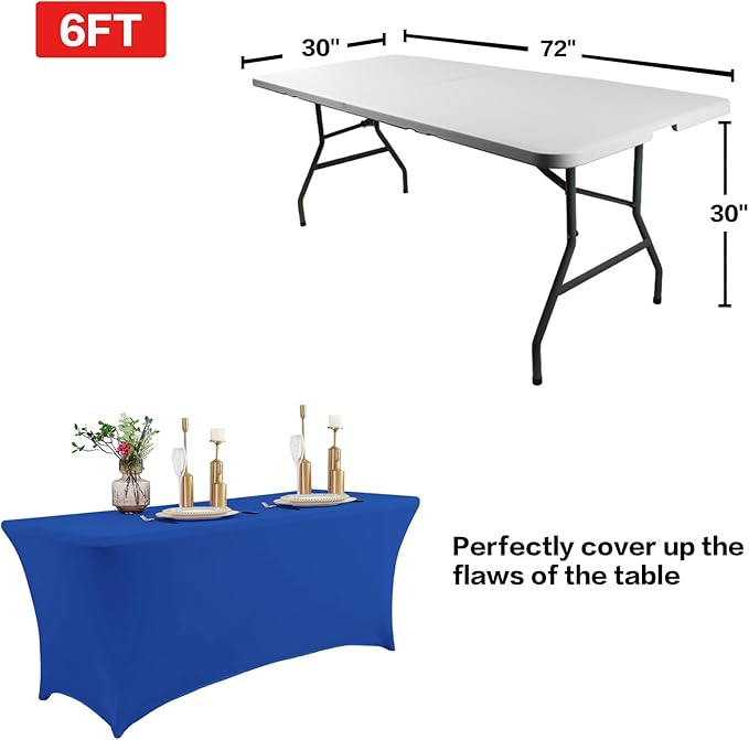 IVAPUPU 2 Pack 6FT Table Cloth for Rectangular Fitted Events Stretch Royal Blue Table Covers Washable Spandex Tablecloth Protector for Party, Wedding, Cocktail, Banquet, Festival