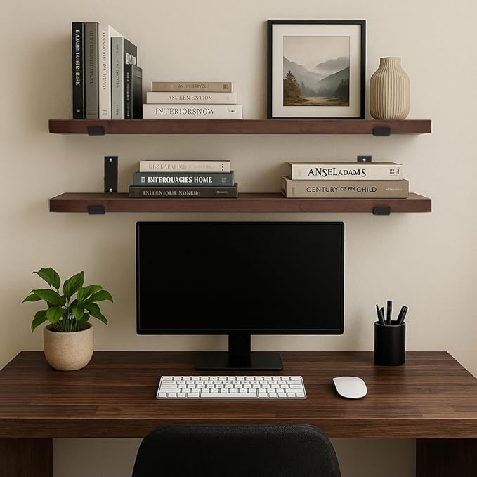 CONSDAN Floating Shelves for Wall Mounted Book Shelf Hanging Shelves Floating Bookshelf for Bedroom, Bathroom, Living Room, Kitchen USA Grown Solid Hardwood, Dark Maple 30x7.5x1.5 in (Set of 2)