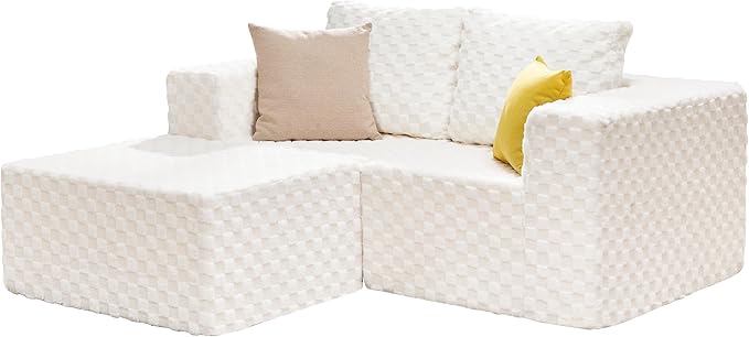 Hobestluk Modular Sectional Sofa Memory Foam Couch L Shape Sofa for Living Room Loveseat with Chaise Lounge Cloud Couch with Removable Cover (Plush White, Loveseat with Chaise)