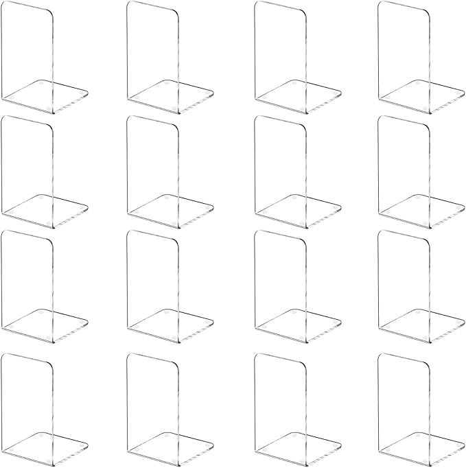 Lulonpon 16 Pieces Book Ends, Bookend, Books Ends for Shelves, Books Ends for Heavy Books, Clear Bookends, Acrylic Bookends for School, Library,Desktop Organizer and Book Shelves